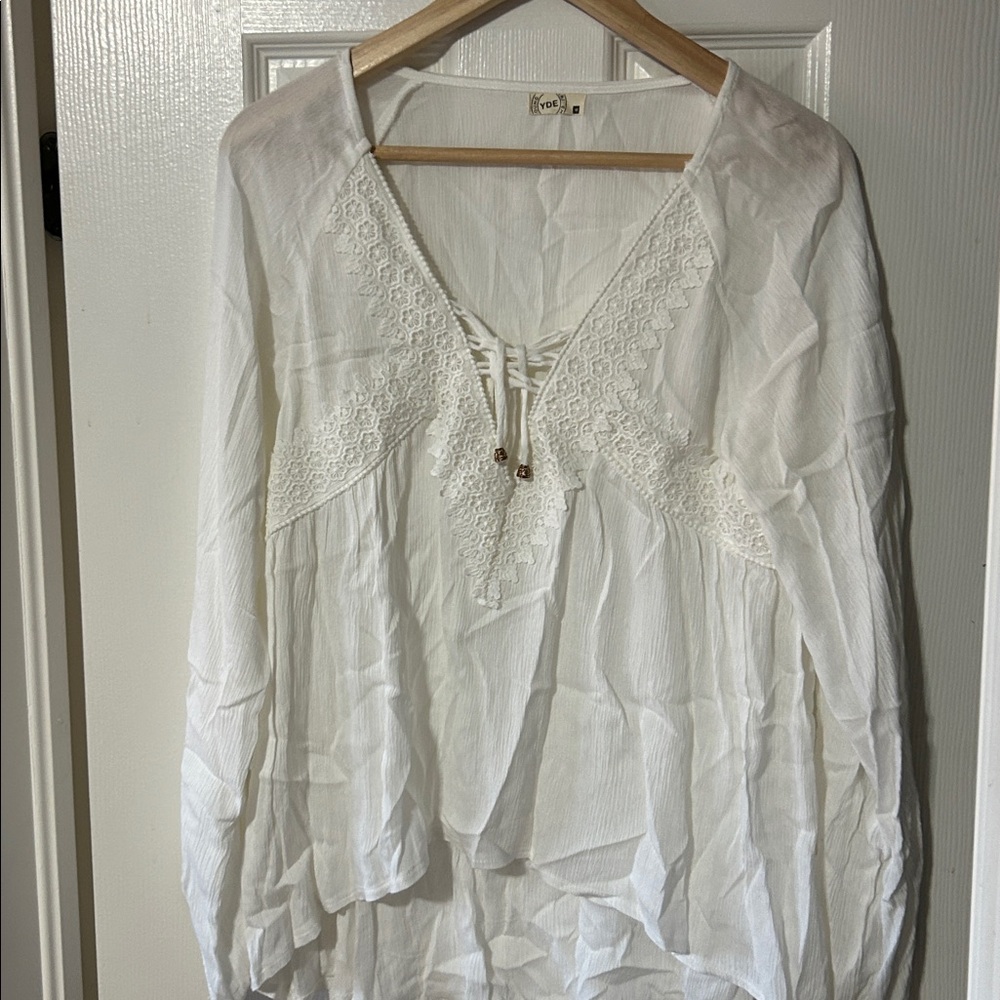 White Lace-Up Blouse